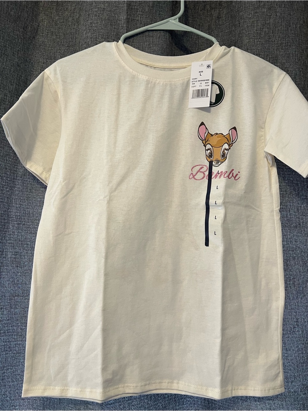 Disney Cream Bambi Short Sleeve Tee with Pink Script